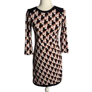 41 Hawthorn 3/4 Sleeve Sheath Dress XS White Geometric Lined Zippers Ruched